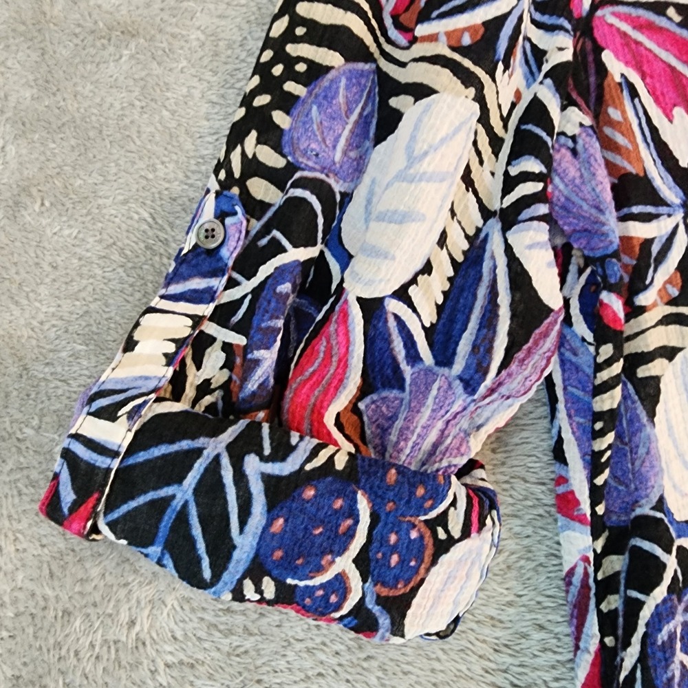Tommy Bahama Shirt Womens Medium Tropical Leaf Print Roll Tab Sleeve Boho Top - Picture 6 of 8